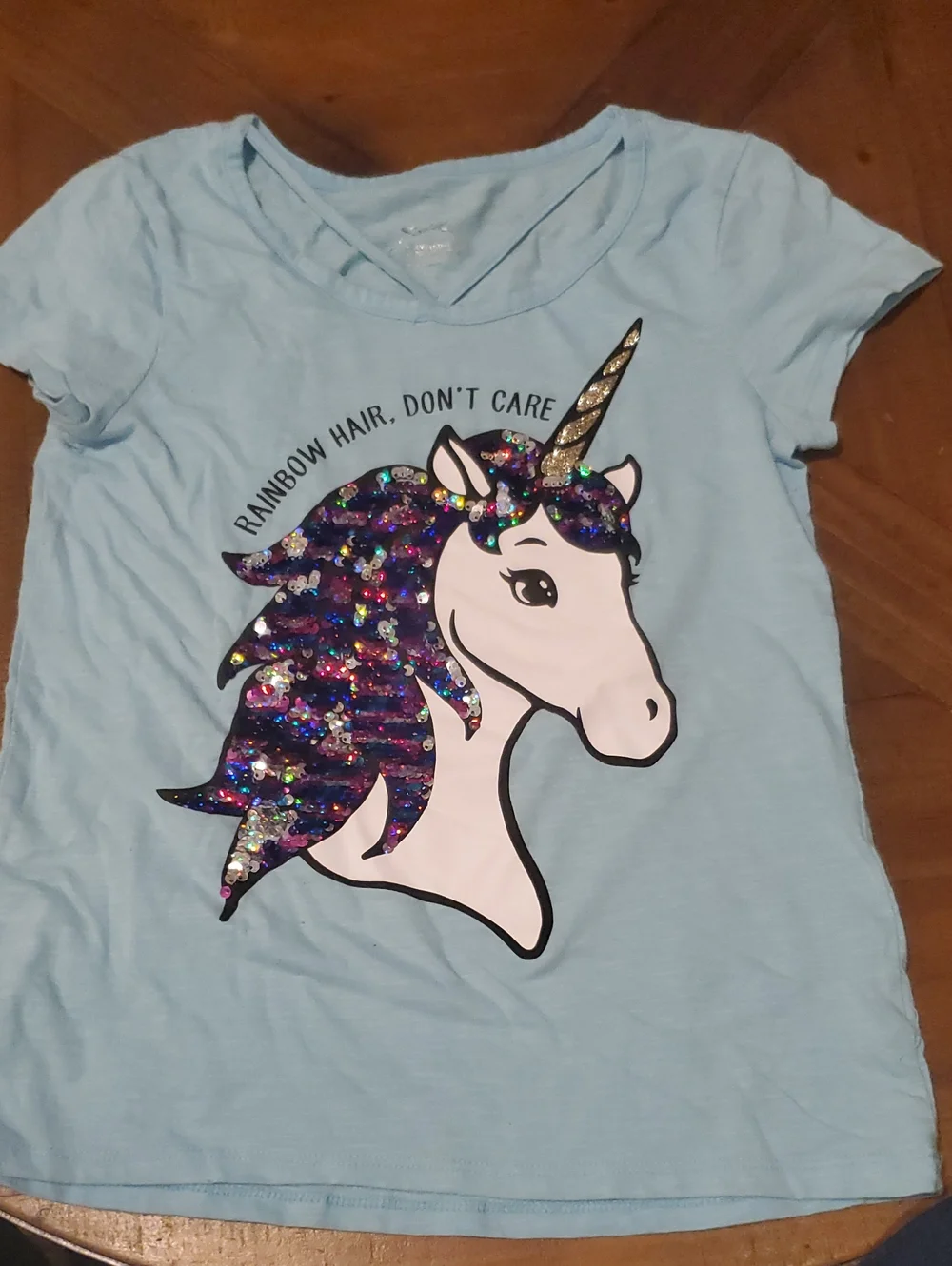 Justice Light Blue Unicorn Sequin Short Sleeve Tee